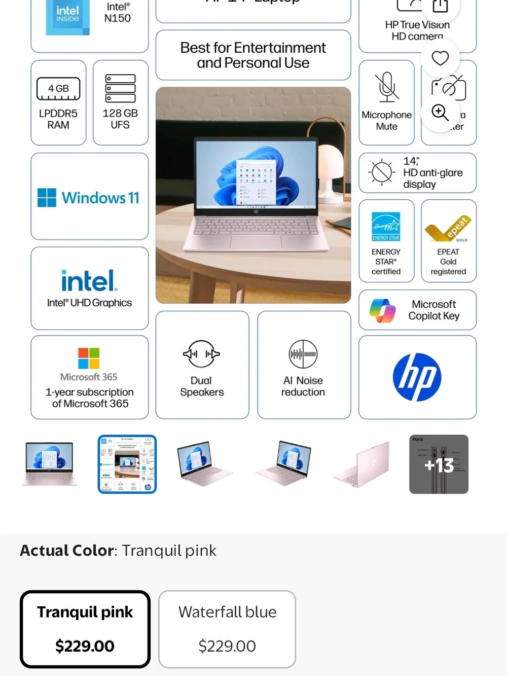 HP Tranquil Pink Thin Laptop with Silver Trim